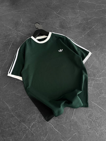 Heritage Stripe Tee - Forest Green