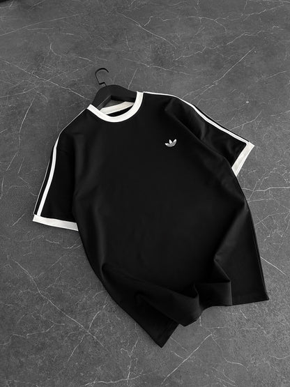 Heritage Stripe Tee - Jet Black