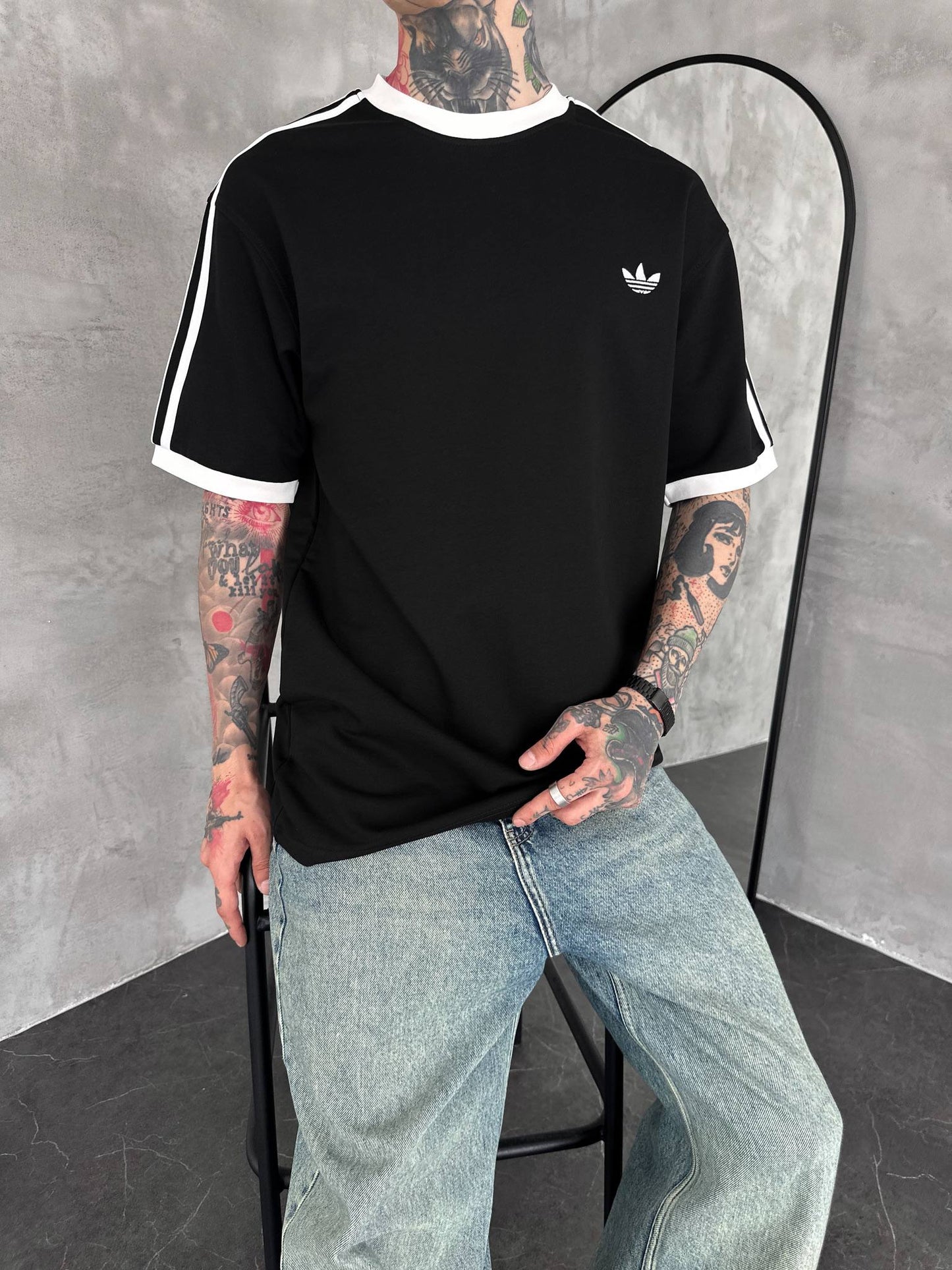 Heritage Stripe Tee - Jet Black