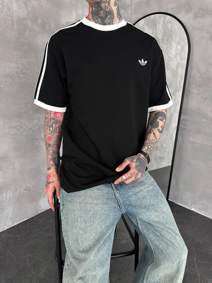 Heritage Stripe Tee - Jet Black