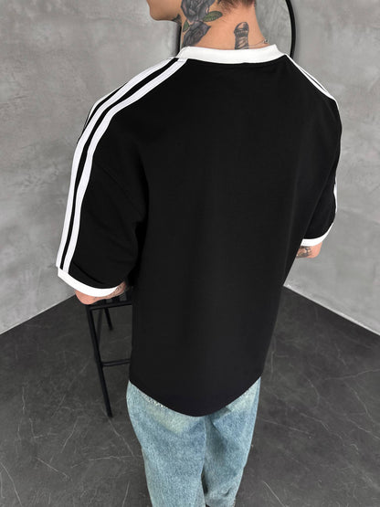 Heritage Stripe Tee - Jet Black