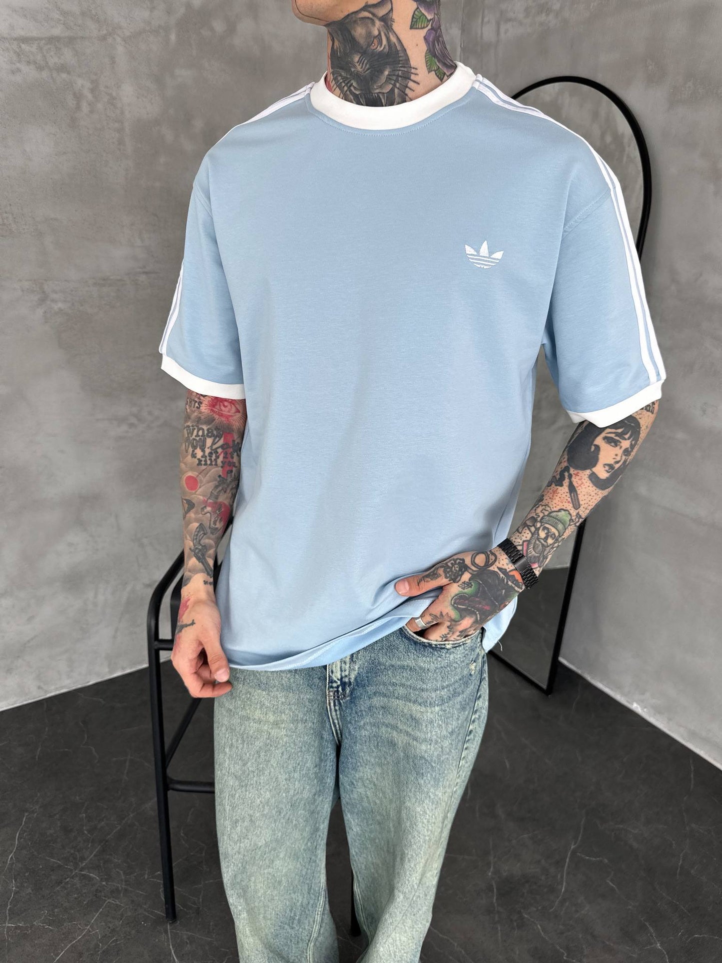Heritage Stripe Tee - Powder Blue
